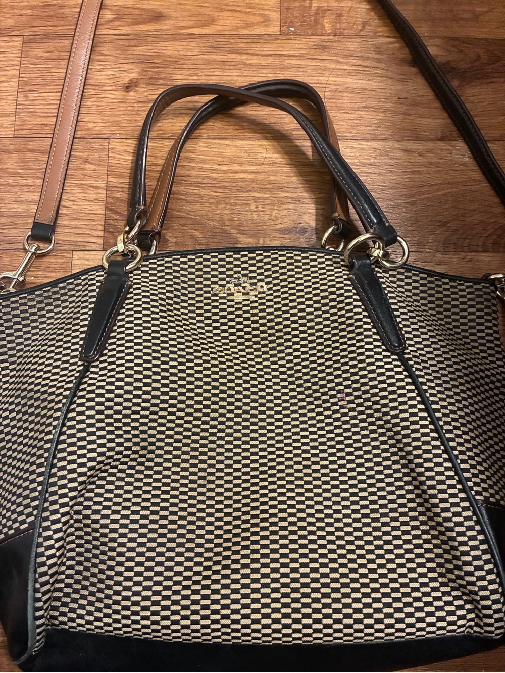 Coach Black and Tan Woven Crossbody Tote - Picture 2 of 7